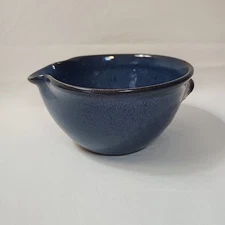 Jugtown Ware Handmade Stoneware Studio Pottery blue Mixing Bowl W Pour Spout