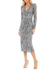 Mac Duggal Embellished Faux Wrap Puff Sleeve Dress Women's