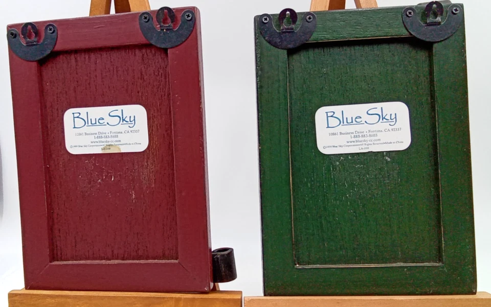 Rooster Picture Primitive Wood Frame Metal Rustic 1999 Blue Sky CA 5x7" Set of 2 - Image 2 of 4