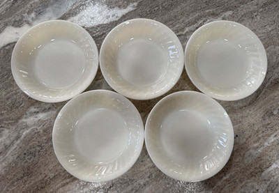 Fire King Oven Ware Swirl Ivory White Cream - Lot of (5) 7-5/8'' Coupe Soup Bowls