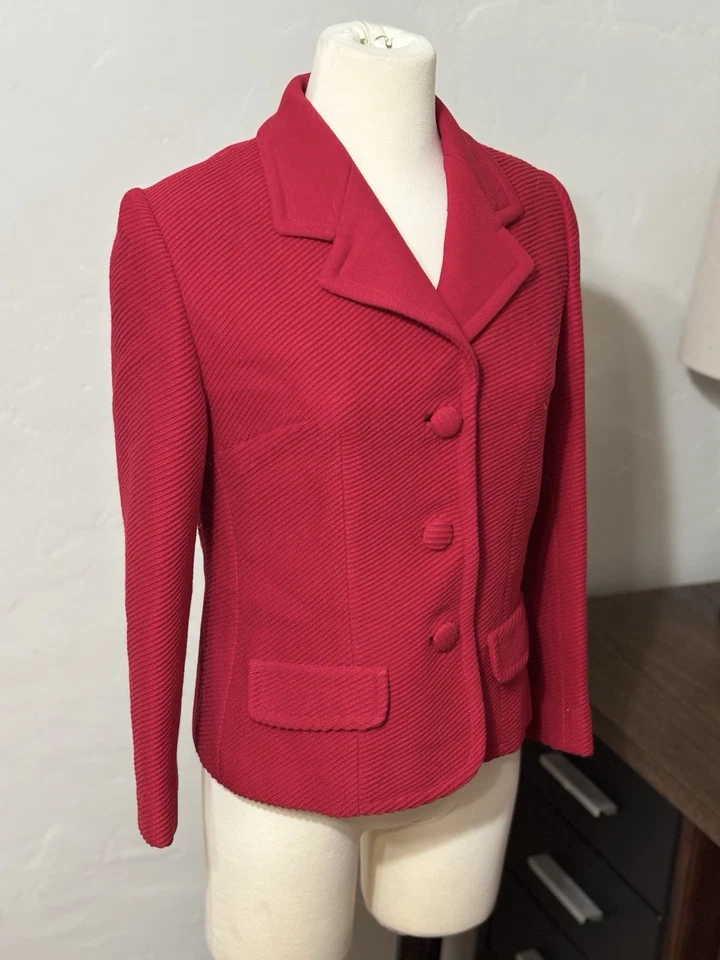 Raro De Colección Años 60 Lilli Anne Tejido Londres 3 Piezas Falda Traje Lápiz Labial Rojo Mod MCM Foto 3 de 4