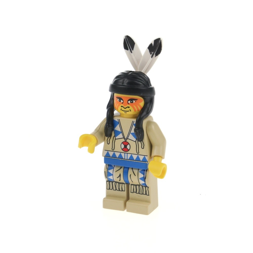 1x LEGO Minifigure Western Indian Beige Hair Black Feather 6763 6766 ww026