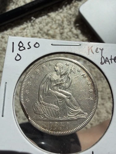 1850-O Seated Liberty .5 Dollar XF/AU, Scratched And Dent, Great Tone, Keydate