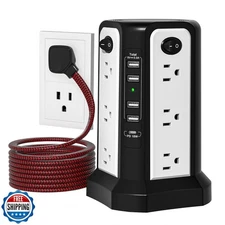 10FT Extension Cord with Multiple Outlets Flat Plug Braided Cord, PASSUS Surg