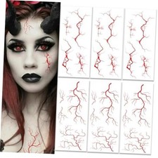 6 Sheets Halloween Face Tattoos Blood Vessels Streaks Tattoo Stickers for Red