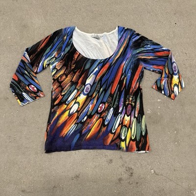 Alberto Makali Womens Size L Abstract Print Top Colorful Psychedelic 90s y2k