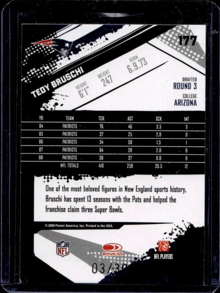 2009 Panini Score Inscriptions Tedy Bruschi Red Zone #3/30 Patriots - Image 2 of 2