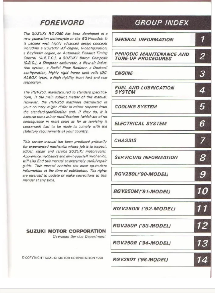 铃木 RGV250 1989 - 1996 服务手册 — 第 2/4 张图片