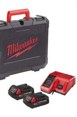 Milwaukee M18 Starter-Set 2x 2,0Ah./18V.B2+Ladegerät M12-18C+Werkzeugkoffer M18