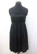 Knee-length Black Miss Selfridge silk beaded square-necked dress size 12