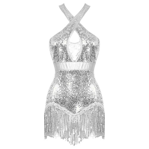 AU Womens Tuxedo Jazz Latin Dance Costume Sequins Tassels Leotard Jumpsuit Dress - Picture 69 of 173