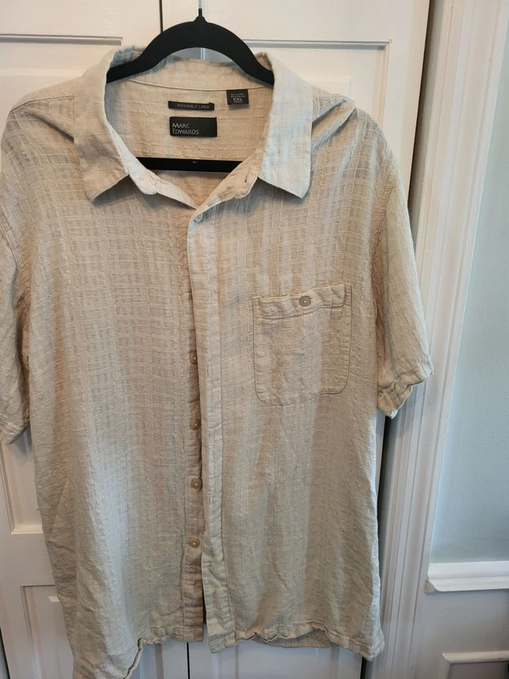 Camisa abotonada de lino/rayón bronceada para hombre Marc Edwards XXL ropa de playa vacaciones resort Foto 3 de 4