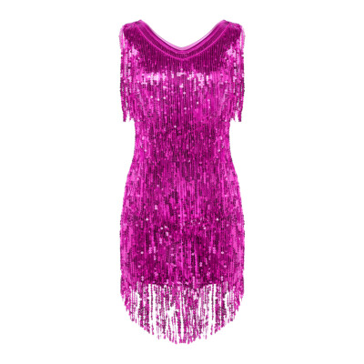 Women Salsa Latin Dance Dress Sequin Tassel Fringe Flapper Dress Tango Ballroom