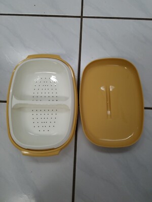 Vintage Tupperware Microwave Steamer Oval Serving Bowl 1273 1274 5 Harvest Gold 