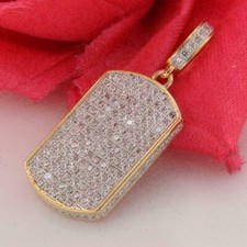 3Ct Round Cut D/VVS1 Diamond Dog Tag Pendant Charm 14k Yellow Gold Over