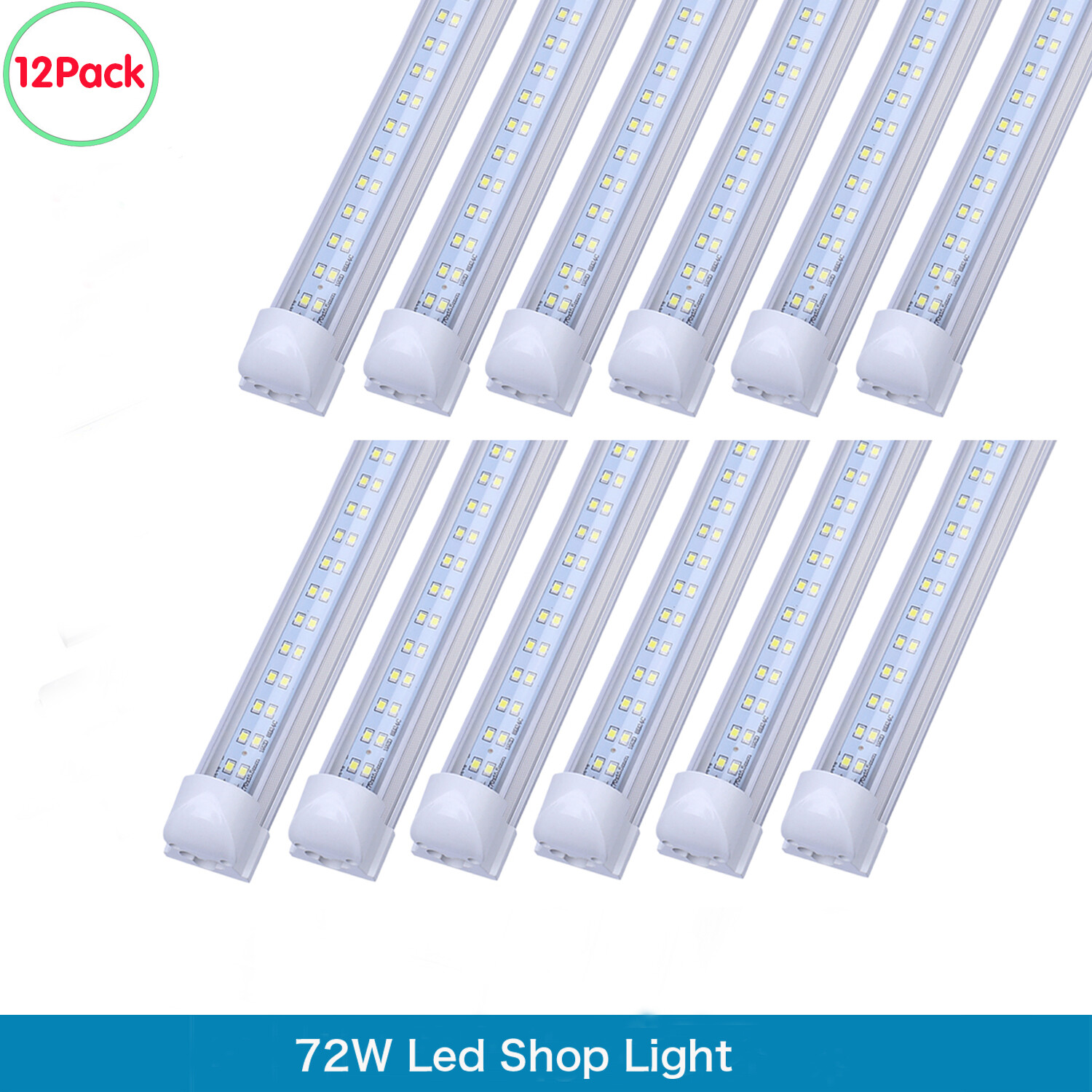 12Pack 8FT Led Tube Light 72W T8 Integrated 8' Led Shop Light Warehouse Fixture