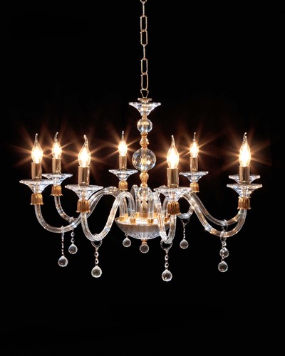 Lustre En Cristal Transparent Et Ambre 5 Lumières – Collection Bga 1660 – Neuf