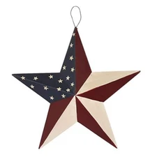 Patriotic Metal Barn Star Hanging Wall Decor Ornaments for July 4th 12 Inch