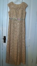 Size M/L Lenovia Beige Sequined Lace Evening Gown Long Formal Prom Dress