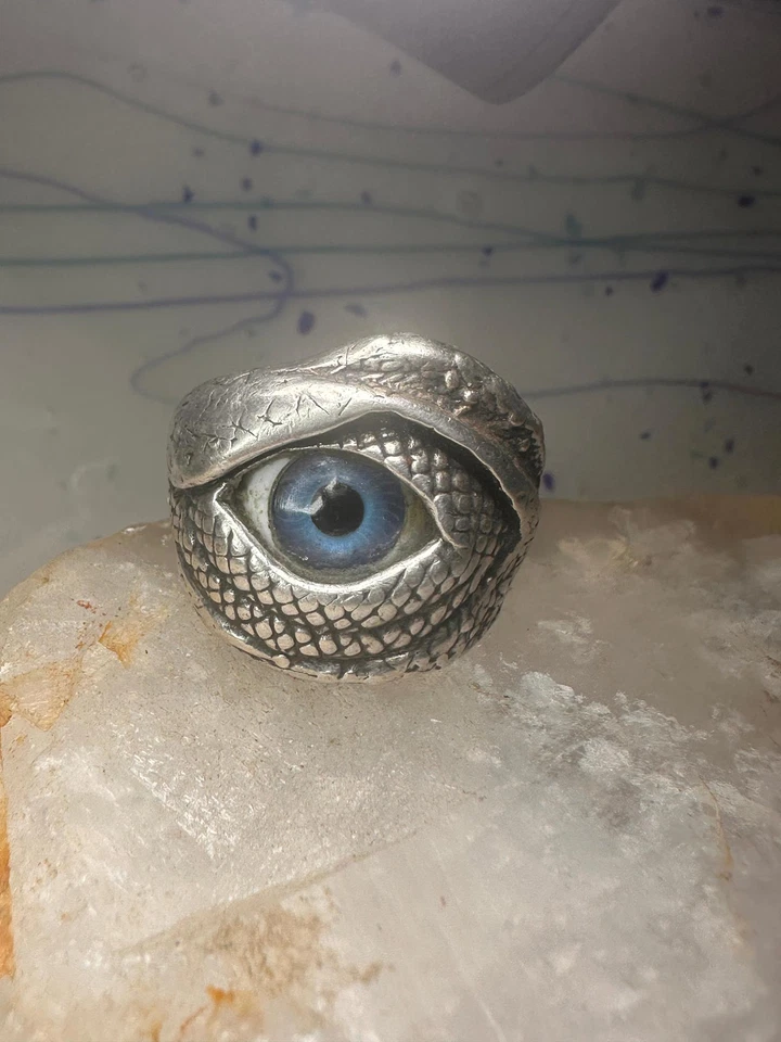Anillo Ojo Pentagrama Banda Talla 10.25 Serpiente Superficie Textura Plata Esterlina Mujer M Foto 2 de 4