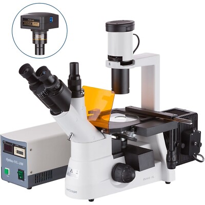 AmScope 40X-400X Inverted Fluorescent Trinocular Microscope + 20MP USB3 Camera