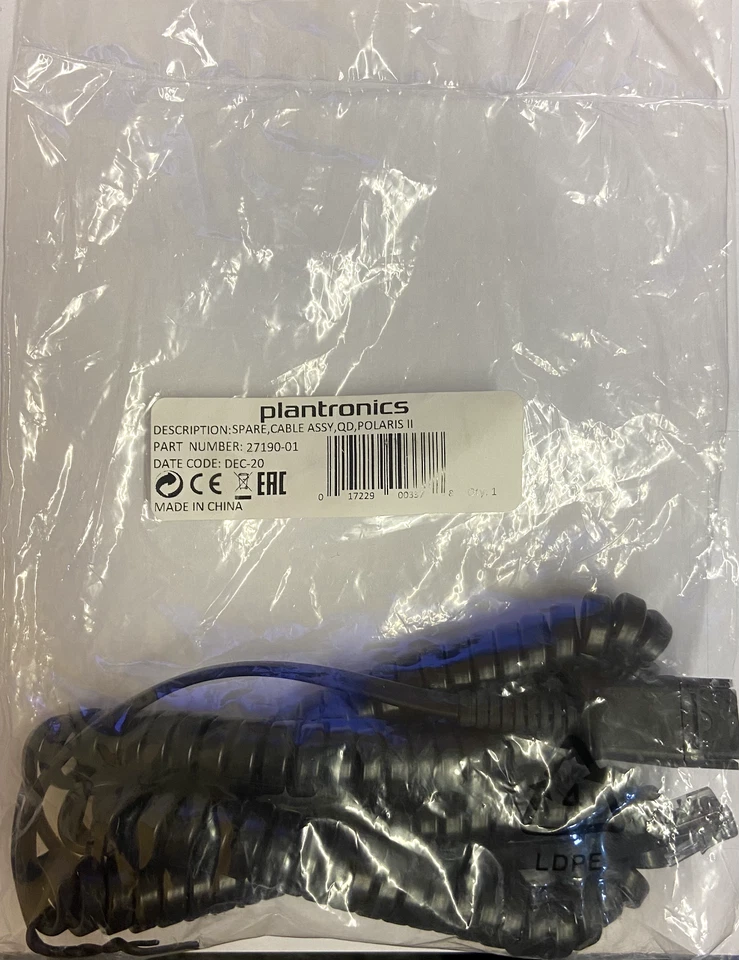 New Plantronics 27190-01 U10P QD Cord Polaris QD to RJ11 Bottom Headset Cable - Image 4 of 4