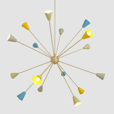 16 Light Modern Large Stilnovo Style Brass Colorful Sputnik Chandelier Fixture