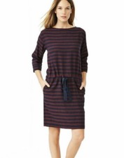 Gap Burgundy Navy Striped Side Pocket Waist Tie Dress Sz XS