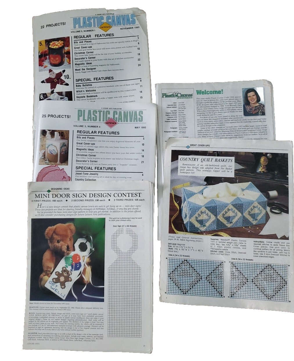 Vintage Needlework Crafts Plastic Canvas Patterns Books No Covers Lot Of 5 80s