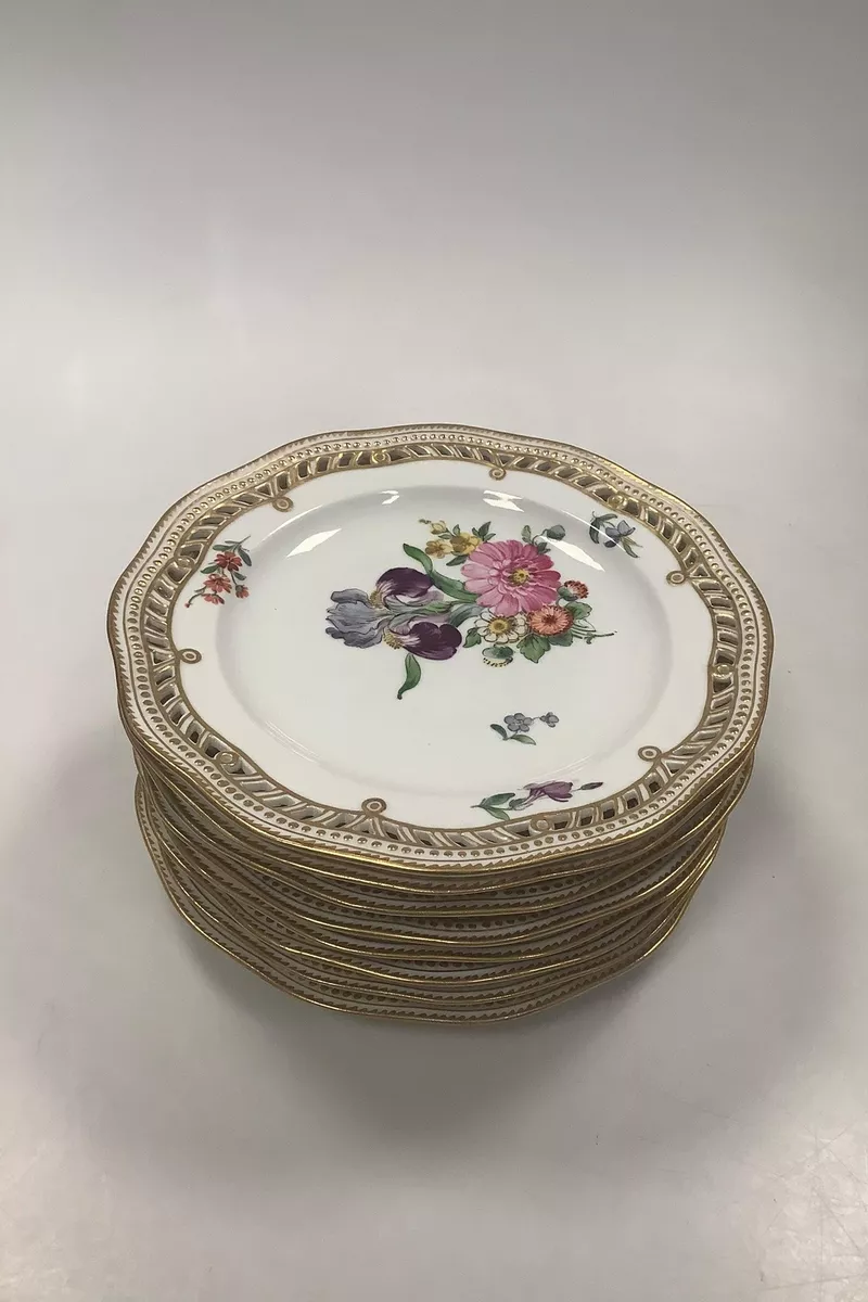 Set of 8 Royal Copenhagen Flora Danica Plates with Flowers No 213/3584
