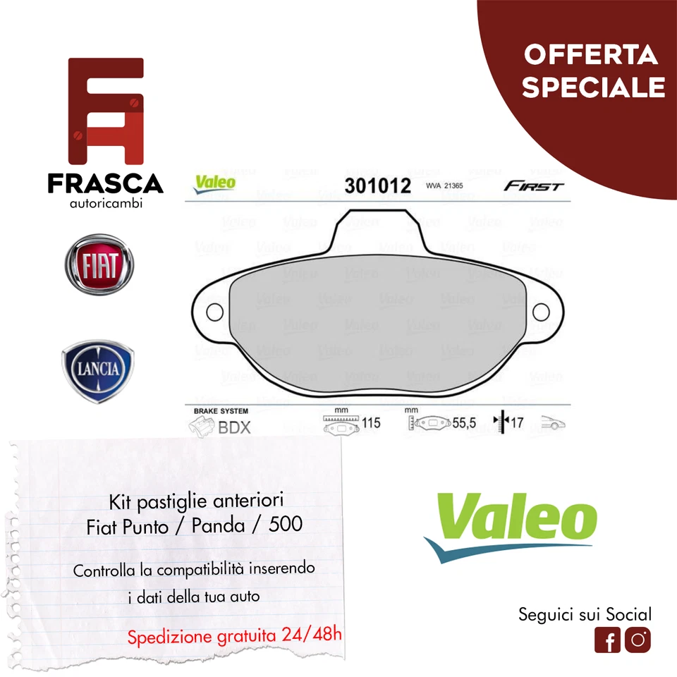 PASTIGLIE FRENO ANTERIORI Fiat Panda 169 1.2 LPG 69 60 CV 2009-2013