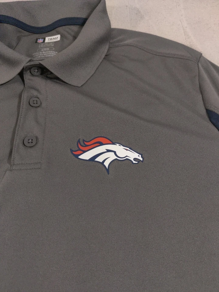 Denver Broncos Shirt Large Polo Stretch Performance Gray Coach NFL Team Mens - Image 3 of 4