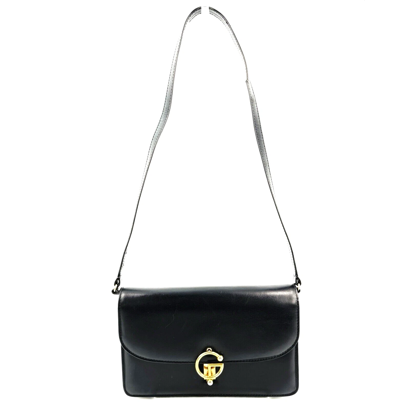 GUCCI Vintage Sac Bandoulière Pochette 2 Voies Cuir Enclenché Noir Authentique