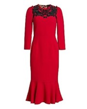 New DOLCE & GABBANA Red Flutter Hem Black Floral Lace Italy Dress Size 38 $2295