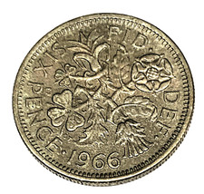  C9225  GREAT BRITAIN   COIN,   SIX PENCE  1966