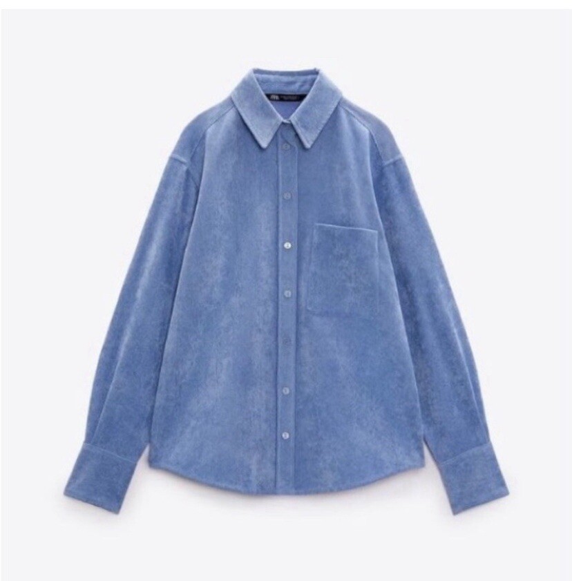 Zara Fine Waled Corduroy Shacket Size Large Denim Y2K Preppy Spring Casual