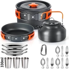 Outdoor Camping Cookware Set Non-Stick Tableware with Teapot, Frying Pan and Pot