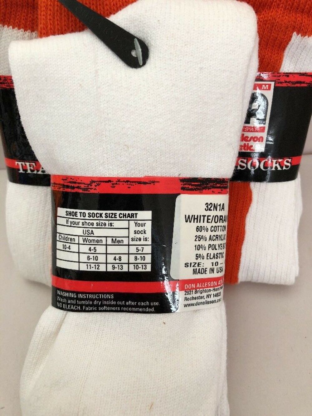 3 Pairs ALLESON ATHLETIC TEAM SOCKS WHITE/ORANGE SZ 1013 Baseball NEW