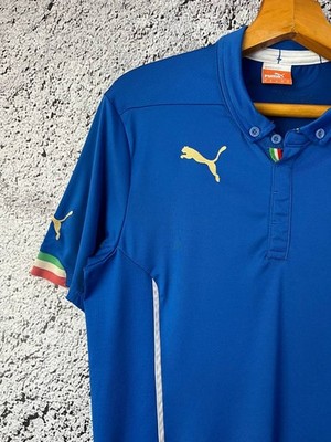 Puma Italy National Team Polo Shirt Blue FIGC Logo Football Jersey