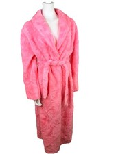 VTG 1960s Borg Pink Fuzzy Robe Plush Belted Medium Large Faux Fur barbiecore