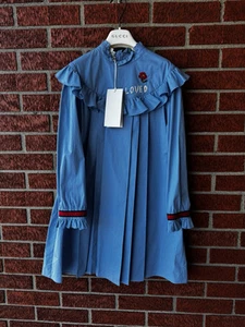Robe Gucci love popeline bleu clair logo/web fille taille 10 neuve avec étiquette