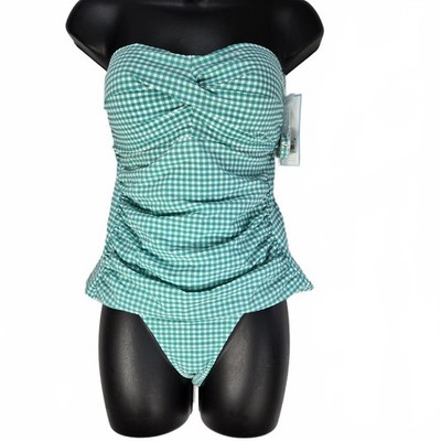 Draper James RSVP Gingham Seersucker Tankini Set Green White High Waist Size S