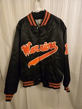 Warriors Black and Orange Satin Baseball Jacket, Sz Large