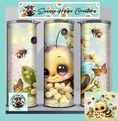 Skinny Tumbler Bumble Bee Butterflies and Flowers Stainless-Steel 20oz Sublimate