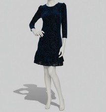 Tommy Hilfiger Women's Blue Velvet Burnout Paisley Print Dress Size 12