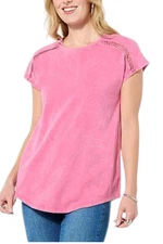DG2 by Diane Gilman Women's Venise Lace Trimmed Dolman Sleeve Top Rose