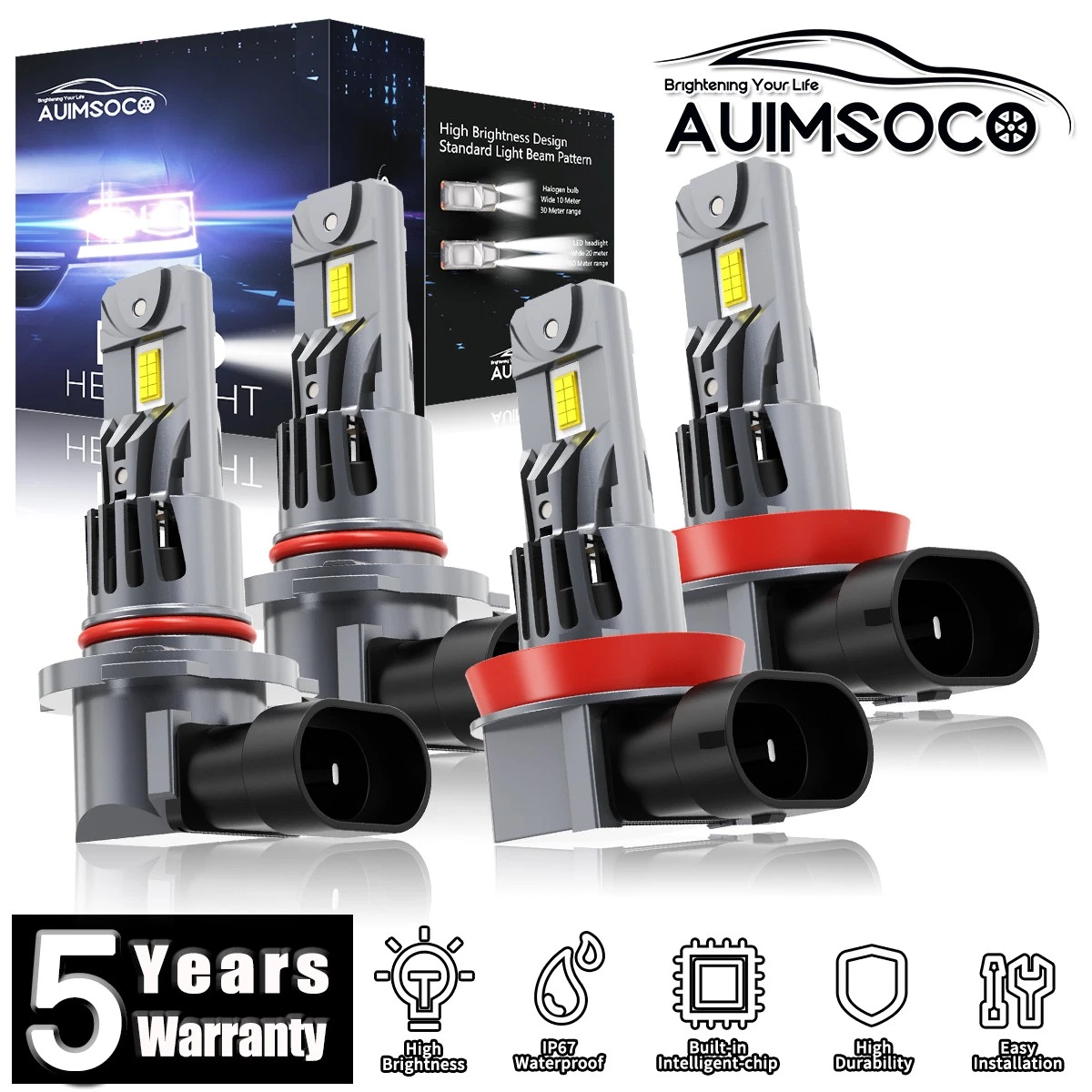 9005 H11 LED Headlight Bulbs High Low Beam For Chevrolet Camaro 2016-2018 6500K