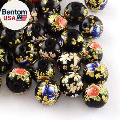 20Pcs 12Mm Flower Pattern Glass round Beads Colored Drawing Flower Picture Beads