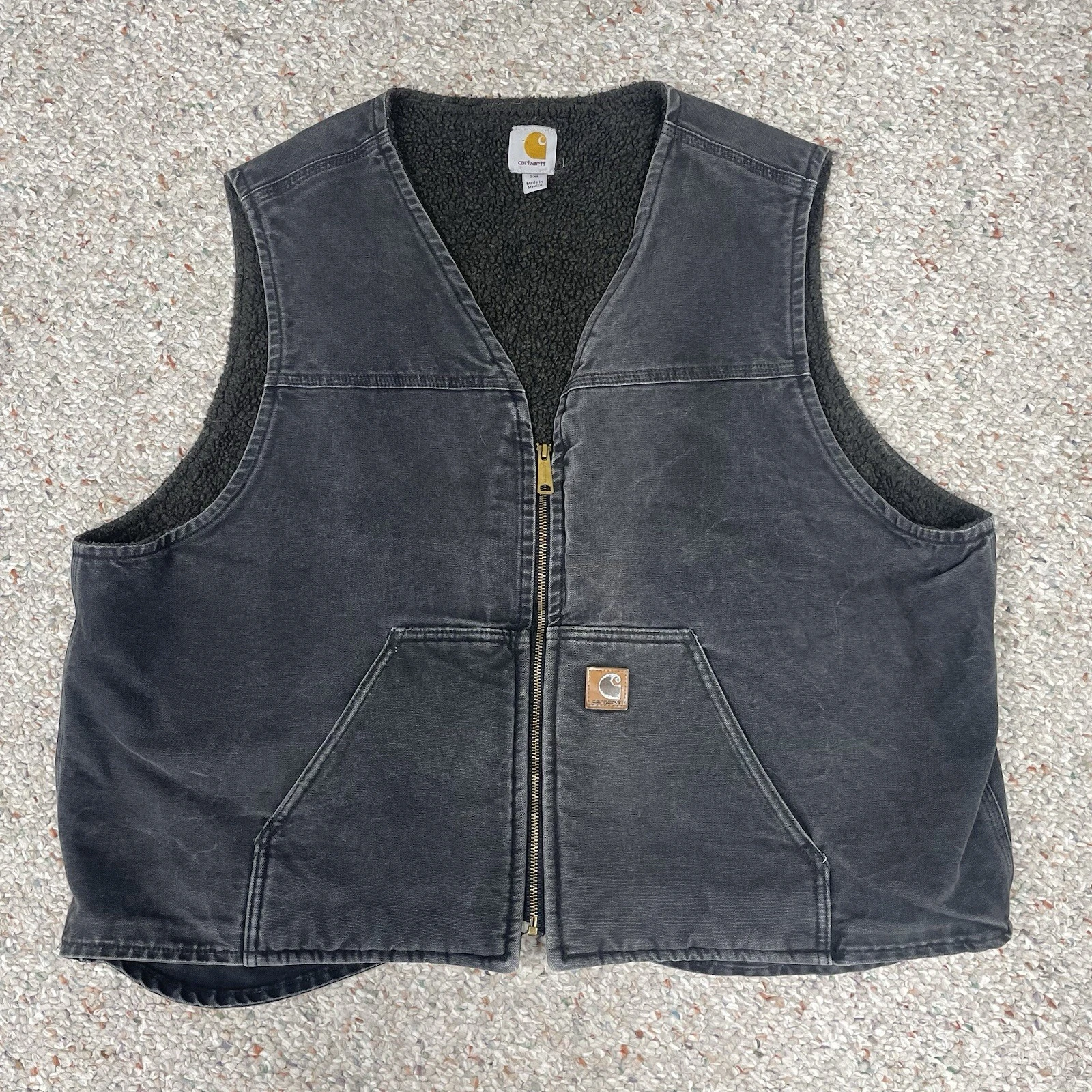 Carhartt Vest Mens 3XL Black Canvas Work Outdoor Sherpa Lined Full Zip V26 BLK