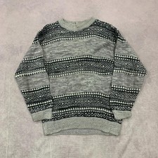 Vintage knitted jumper Abstract Patterned Grandad chunky knit sweater Men's M